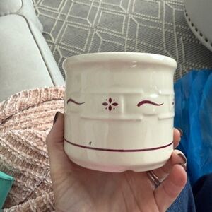 Longaberger Cream and Red Ceramic Pot